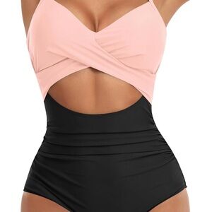 Elegant Pink and Black Women's Swimsuit Size M/0046